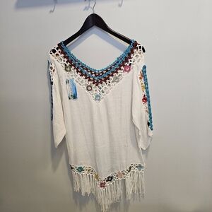 NWT W & M's Bohemian White Crochet Swim Coverup
